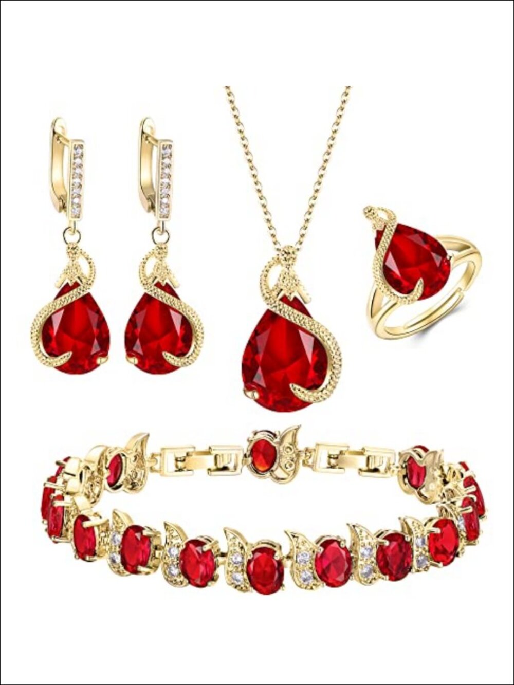 Cubic Zirconia Pear Teardrop Wedding Jewelry Set Bride Bridesmaid